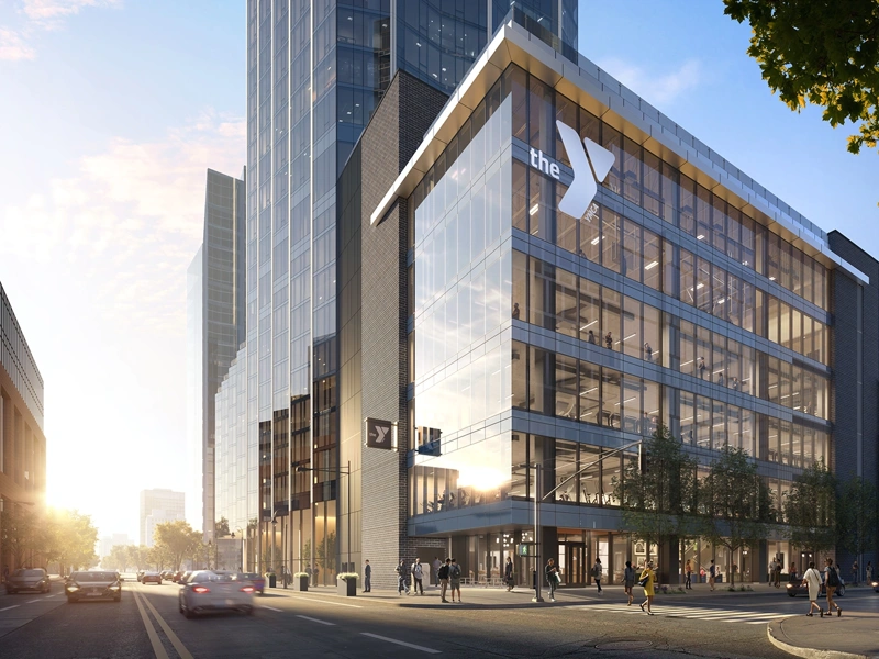 Rendering of glass YMCA development, Tennessee, USA