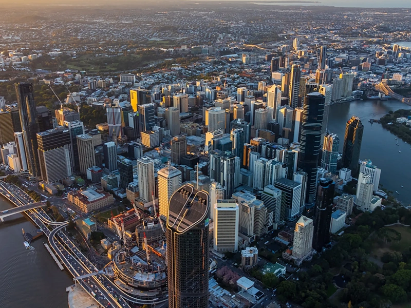 Skyline shot of Brisbane city during the sunset