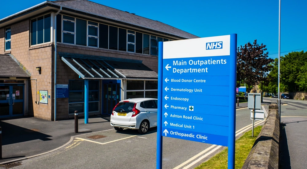 NHS outpatients building with sign outside