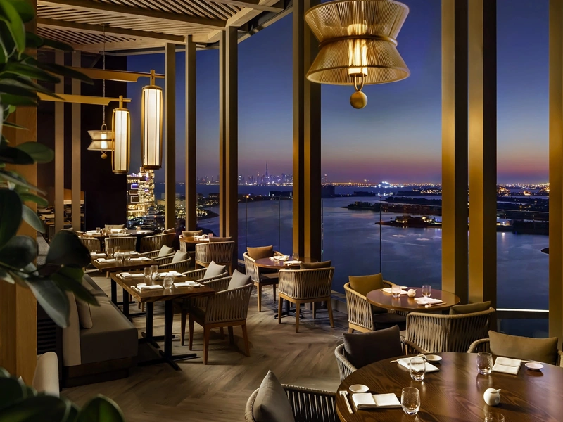 Night time shot of the Nobu restaurant, Atlantis in the The Palm, UAE