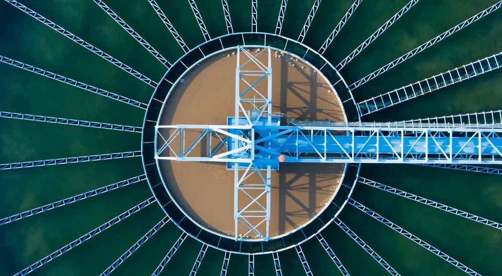 Aerial Top View of Drinking water treatment plant. Microbiology of drinking water production and distribution,