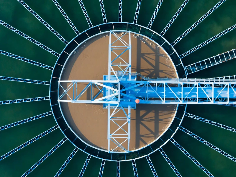 Aerial Top View of Drinking water treatment plant. Microbiology of drinking water production and distribution,