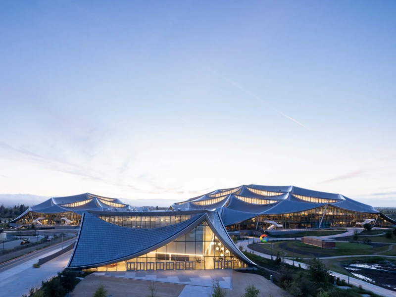 A dusk campus in the evening