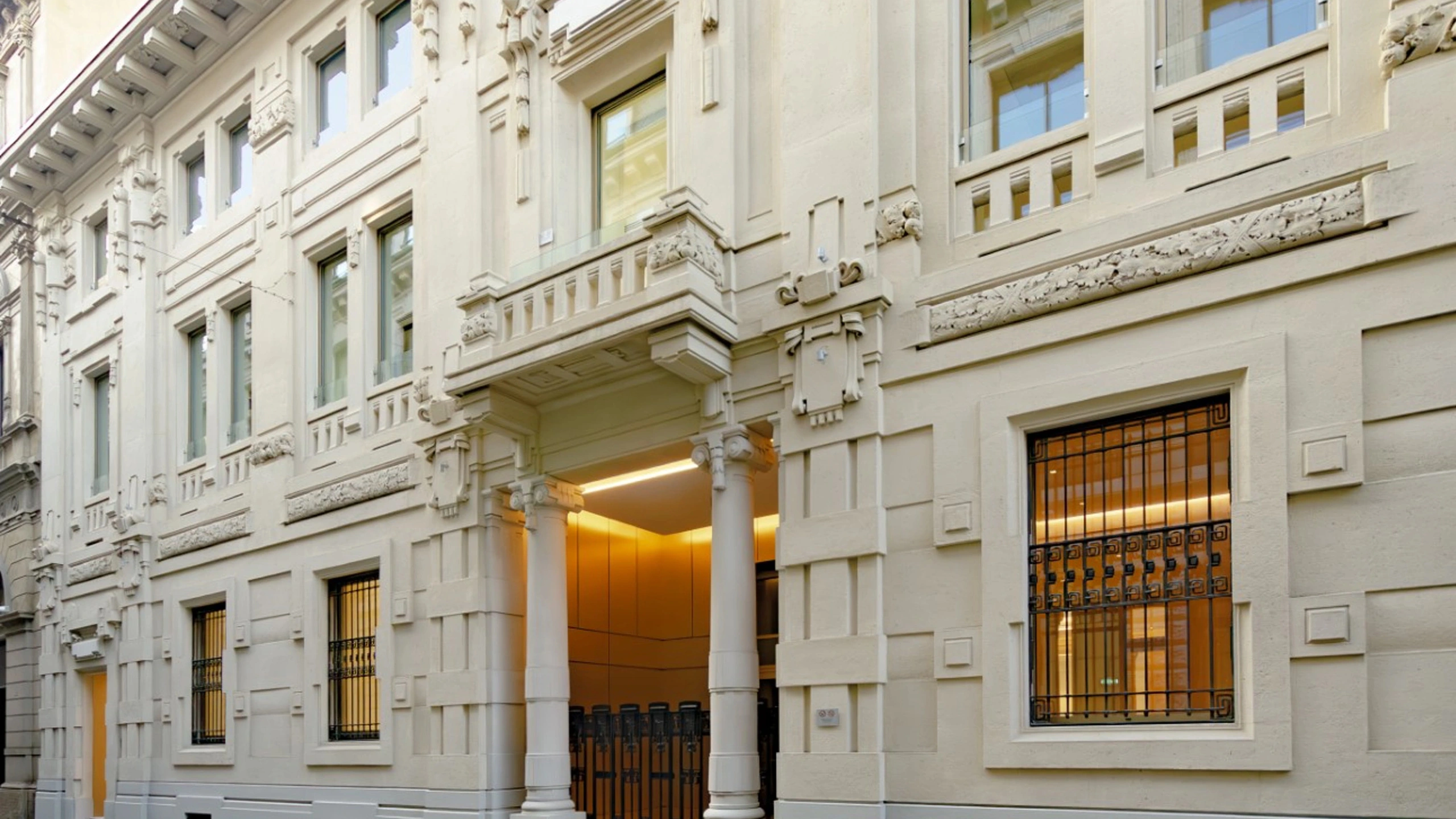 Facade of Bassano Porrone 6 office building, Milan, Italy
