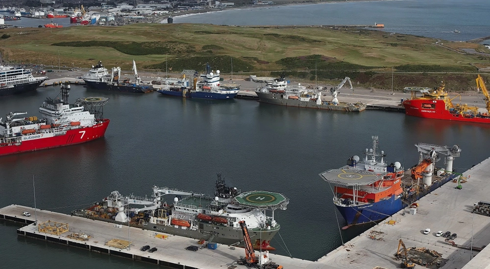 Aerial shot of the Port of Aberdeen, showcasing its South Harbour expansion.