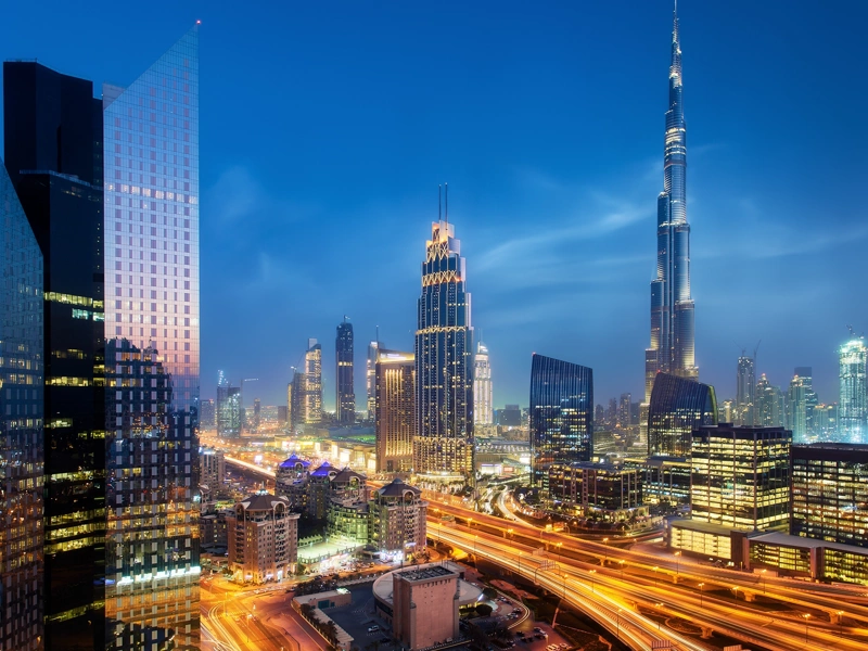 Middle East skyline at night