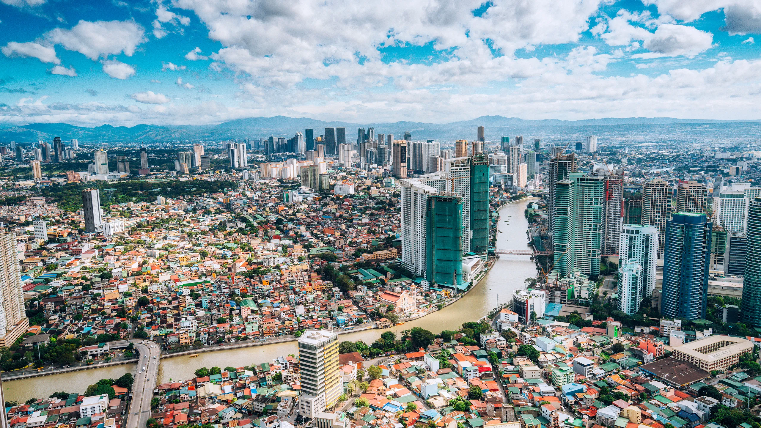 Aerial View Over Makati Skyline Metro Manila Philippines