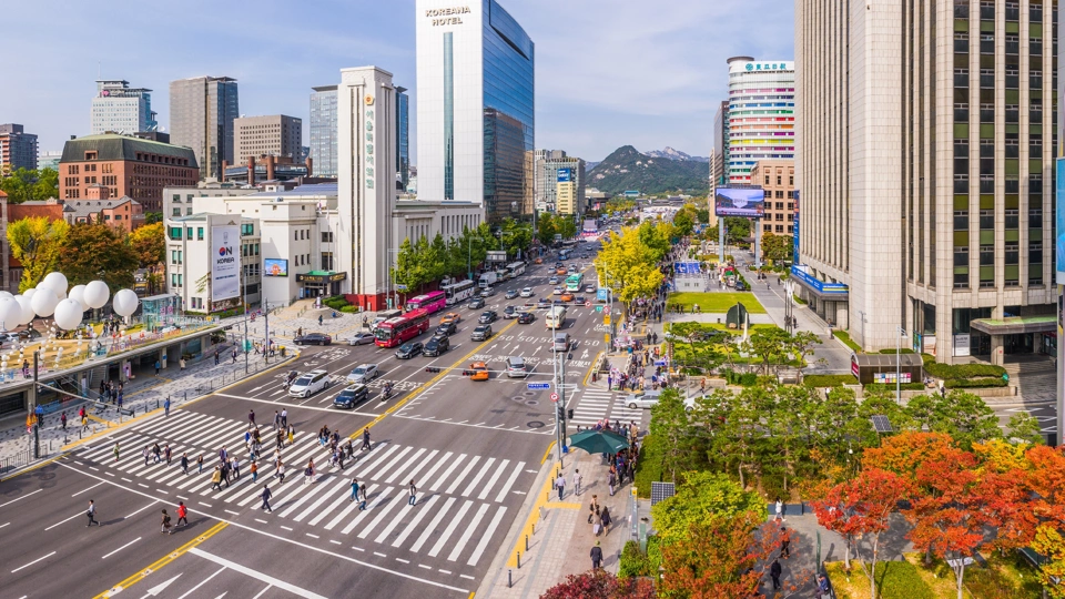 High angle panoramic view in the heart of downtown Seoul