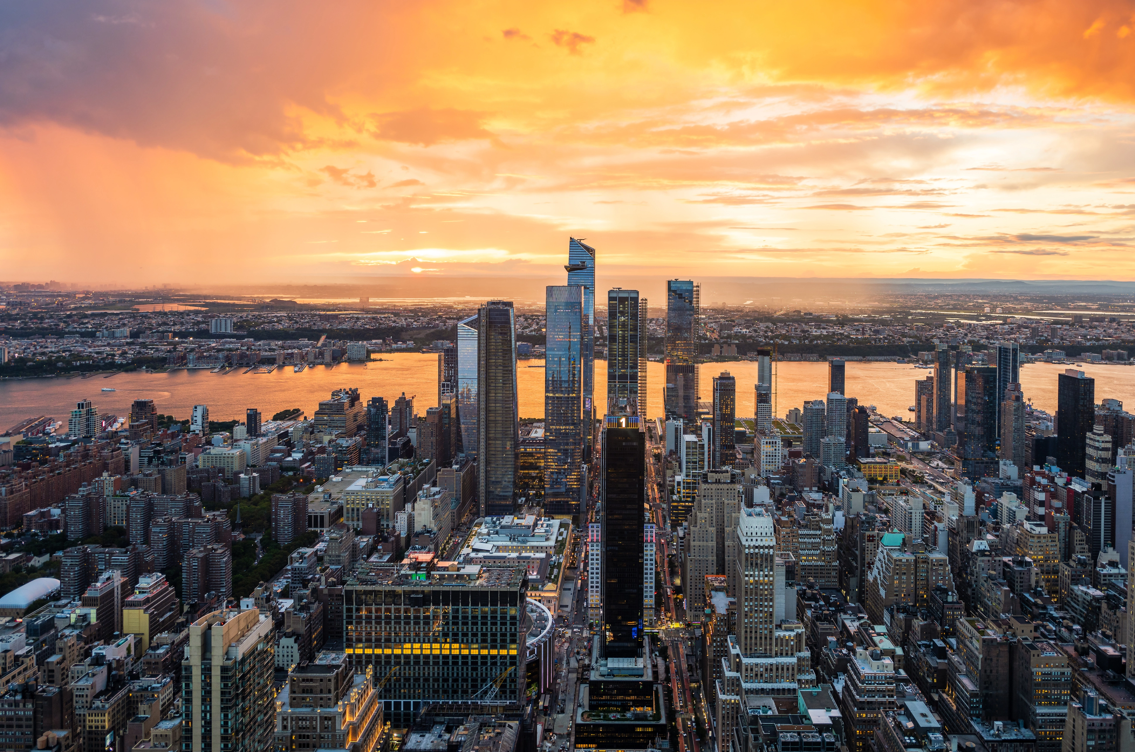 Skyscrapers in New York at sunset