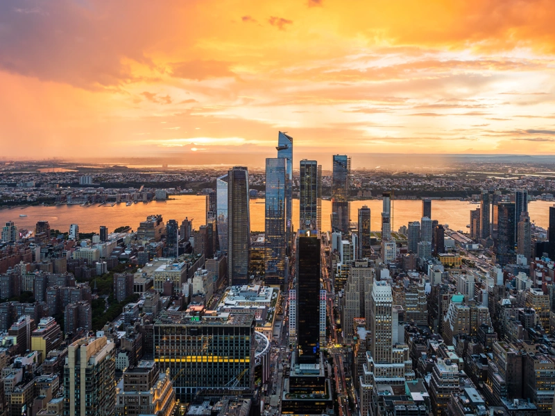 Skyscrapers in New York at sunset
