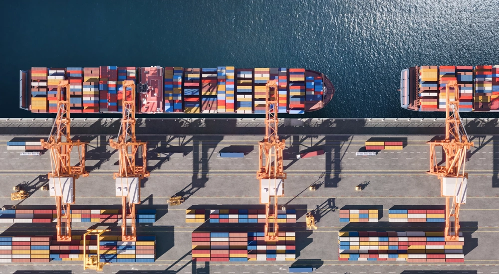 Aerial view of shipping containers
