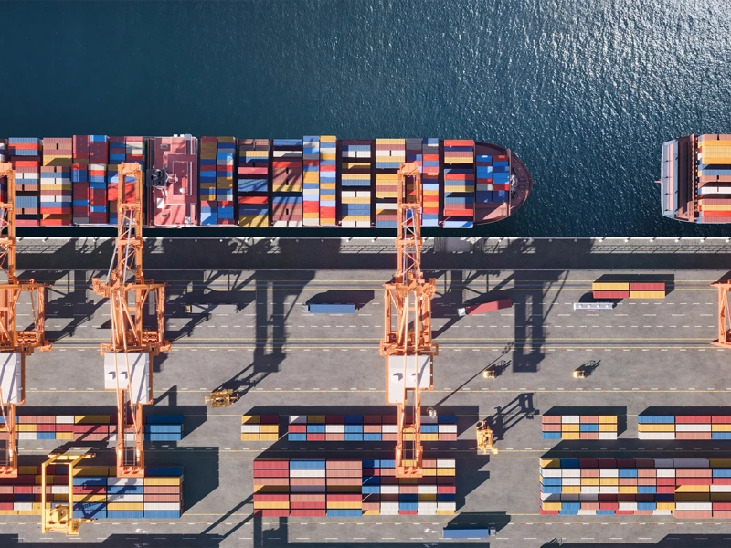 Aerial view of shipping containers