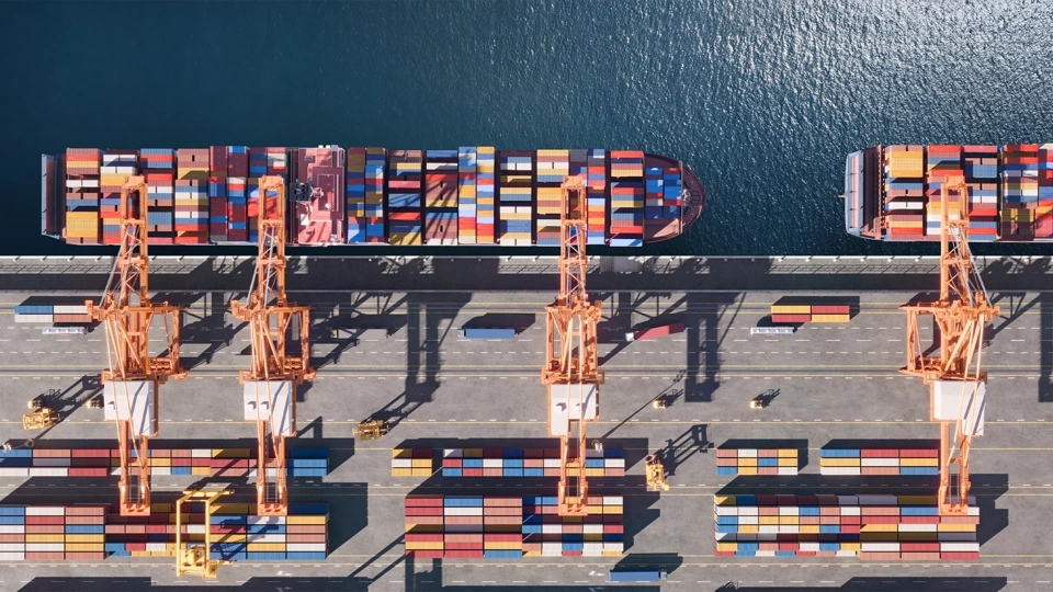 Aerial view of shipping containers