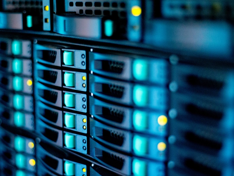 Data servers with blue lights
