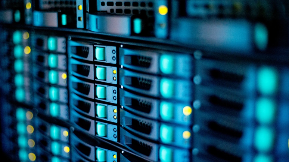Data servers with blue lights