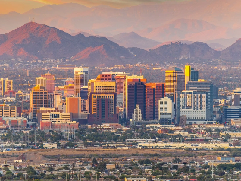 Phoenix, Arizona skyline at dusk stock photo