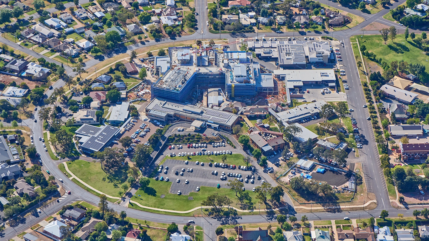 An aerial shot of the Griffith Base Hospital Redevelopment in Australia