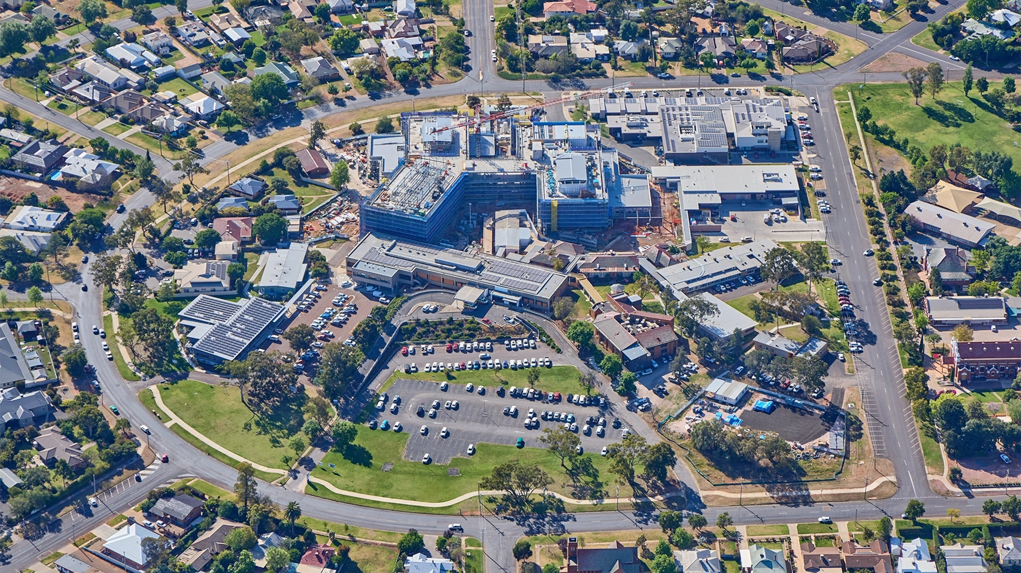 An aerial shot of the Griffith Base Hospital Redevelopment in Australia