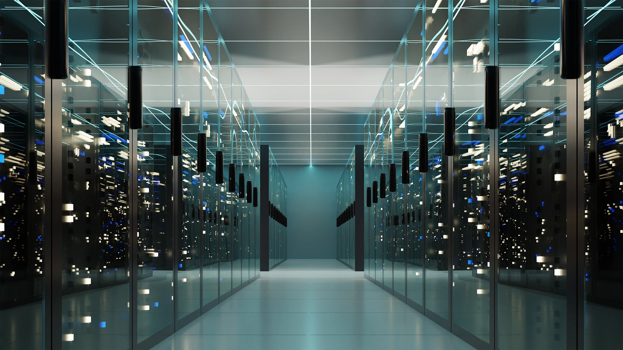 Data processing and storage center, server room.