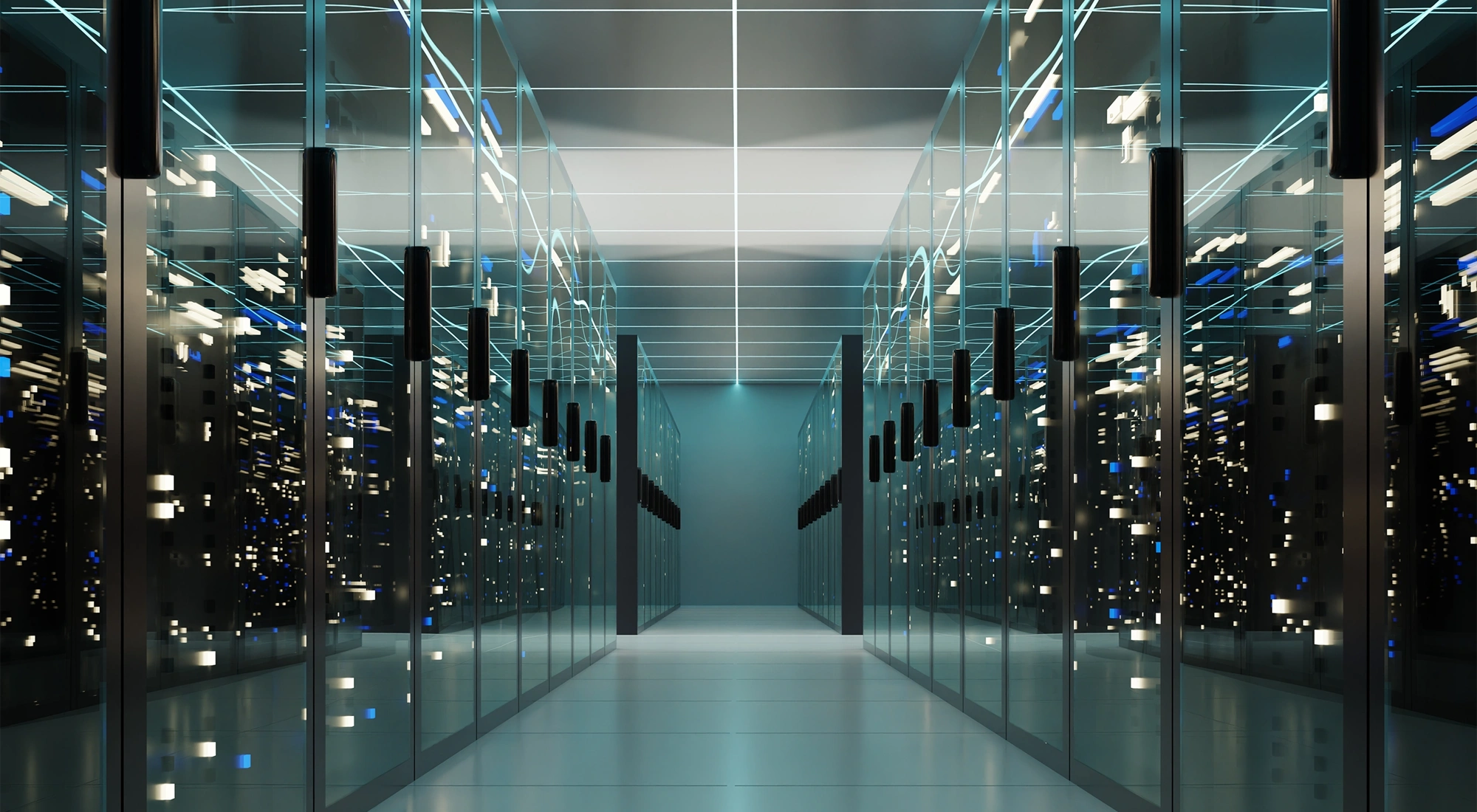 Data processing and storage center, server room.