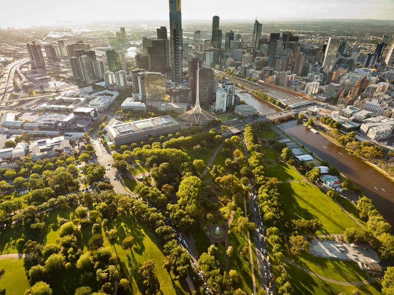 Australian city centre on the river with skyscrapers in the background