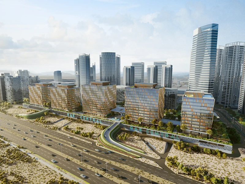 Panorama of the area with skyscrapers in Dubai