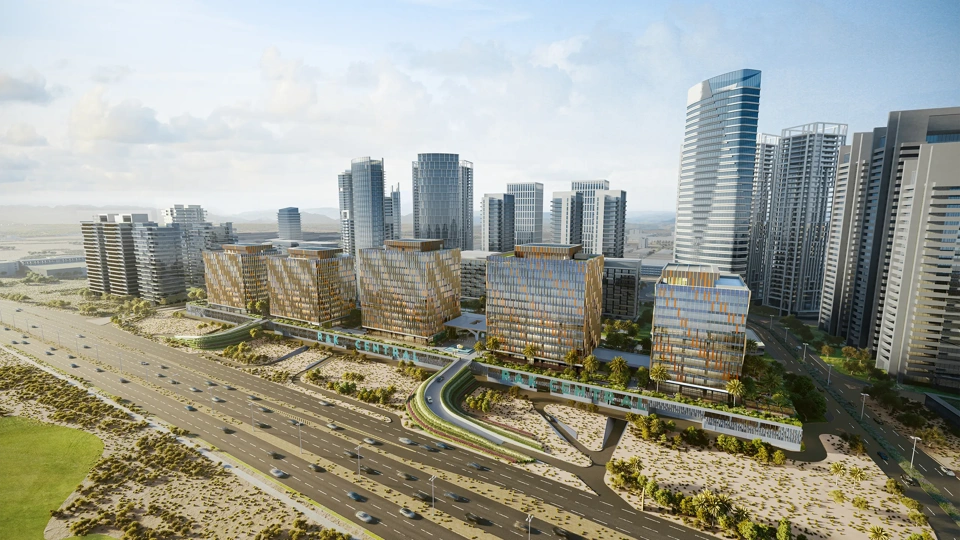 Panorama of the area with skyscrapers in Dubai