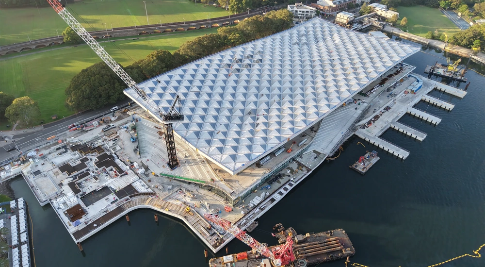 Aerial of redeveloped Sydney Fish Market at Blackwattle Bay, Sydney, Australia