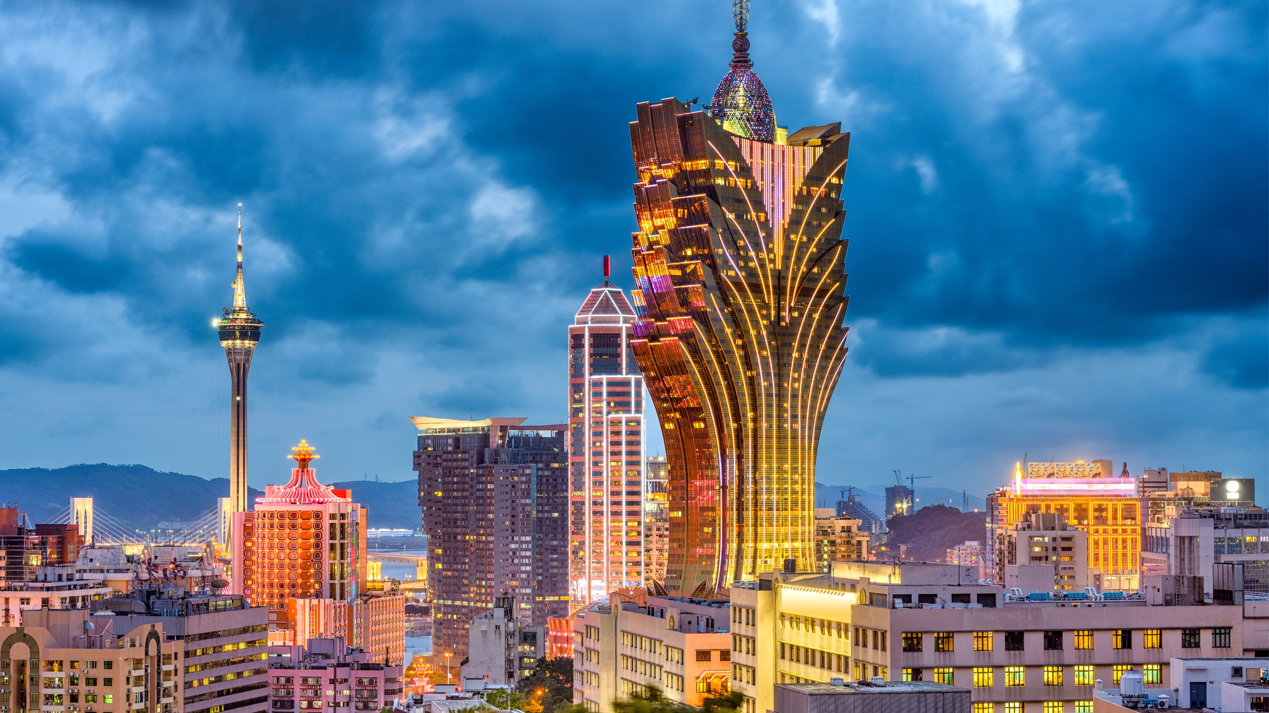 View of Macau buildings at sunset
