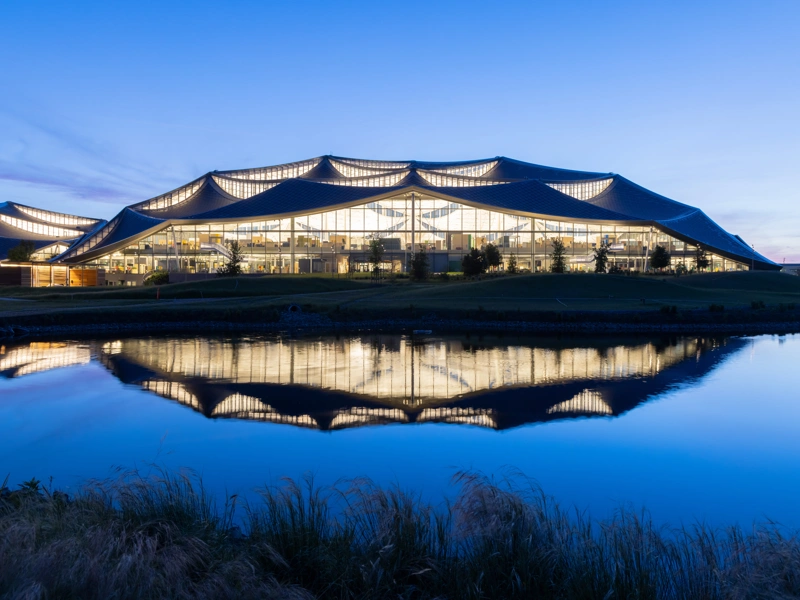 A dusk campus in the evening