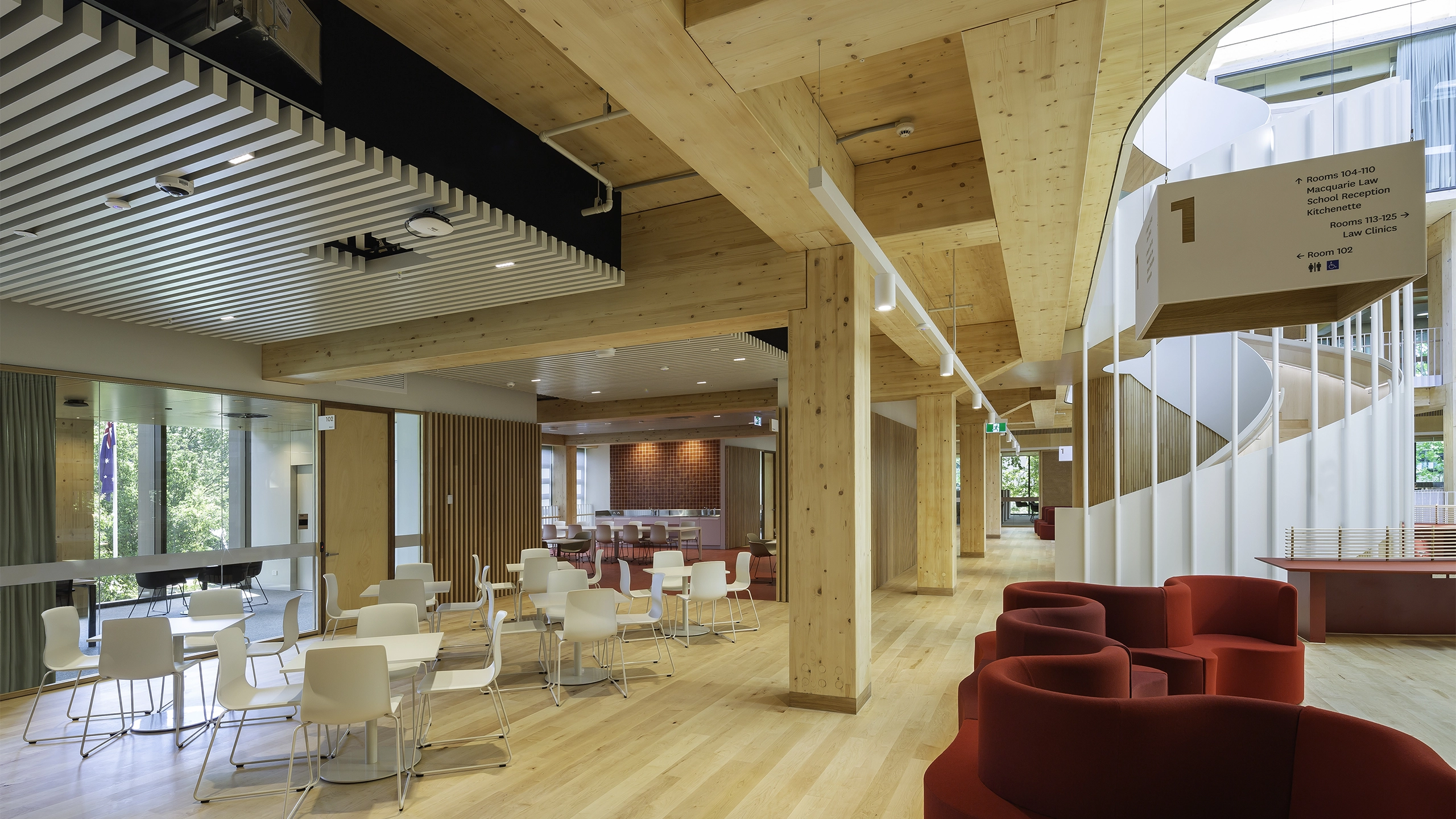 Interior shot of the Macquarie University Michael Kirby Law School in Australia.