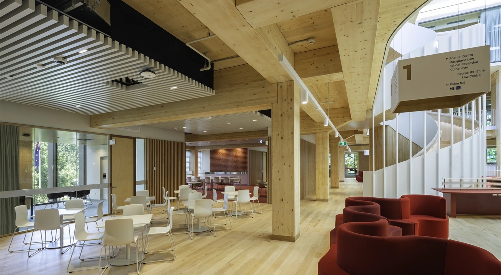 Interior shot of the Macquarie University Michael Kirby Law School in Australia.