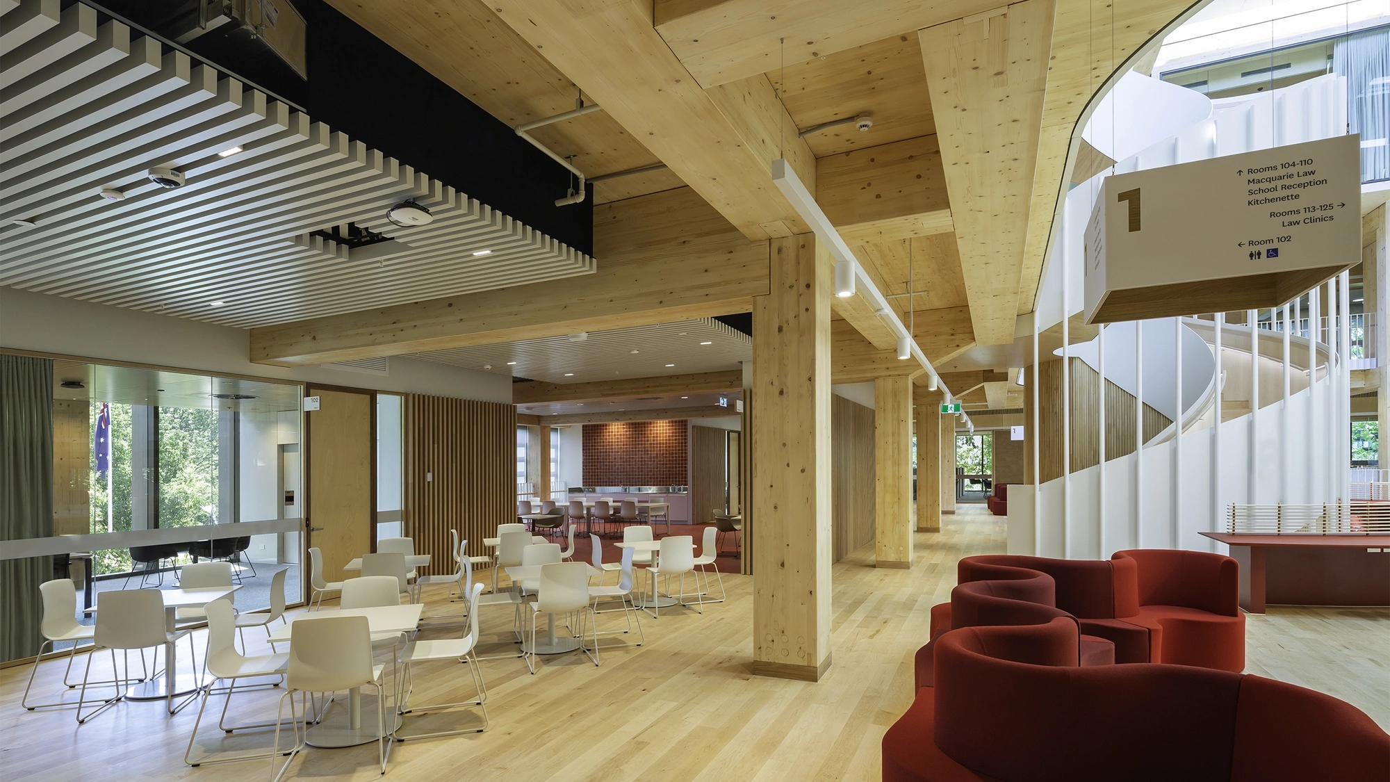 Interior shot of the Macquarie University Michael Kirby Law School in Australia.