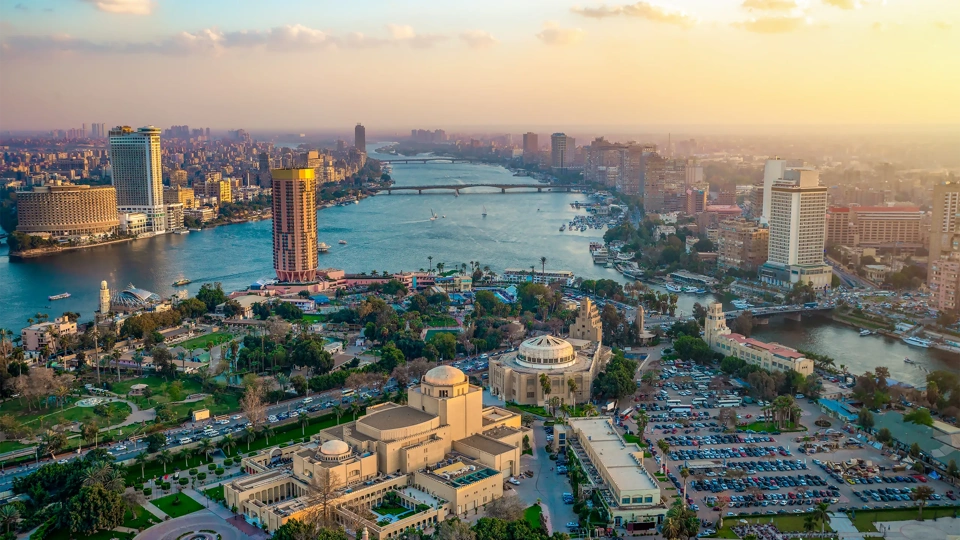 Panorama of Cairo cityscape taken during the sunset from the famous Cairo tower, Cairo, Egypt