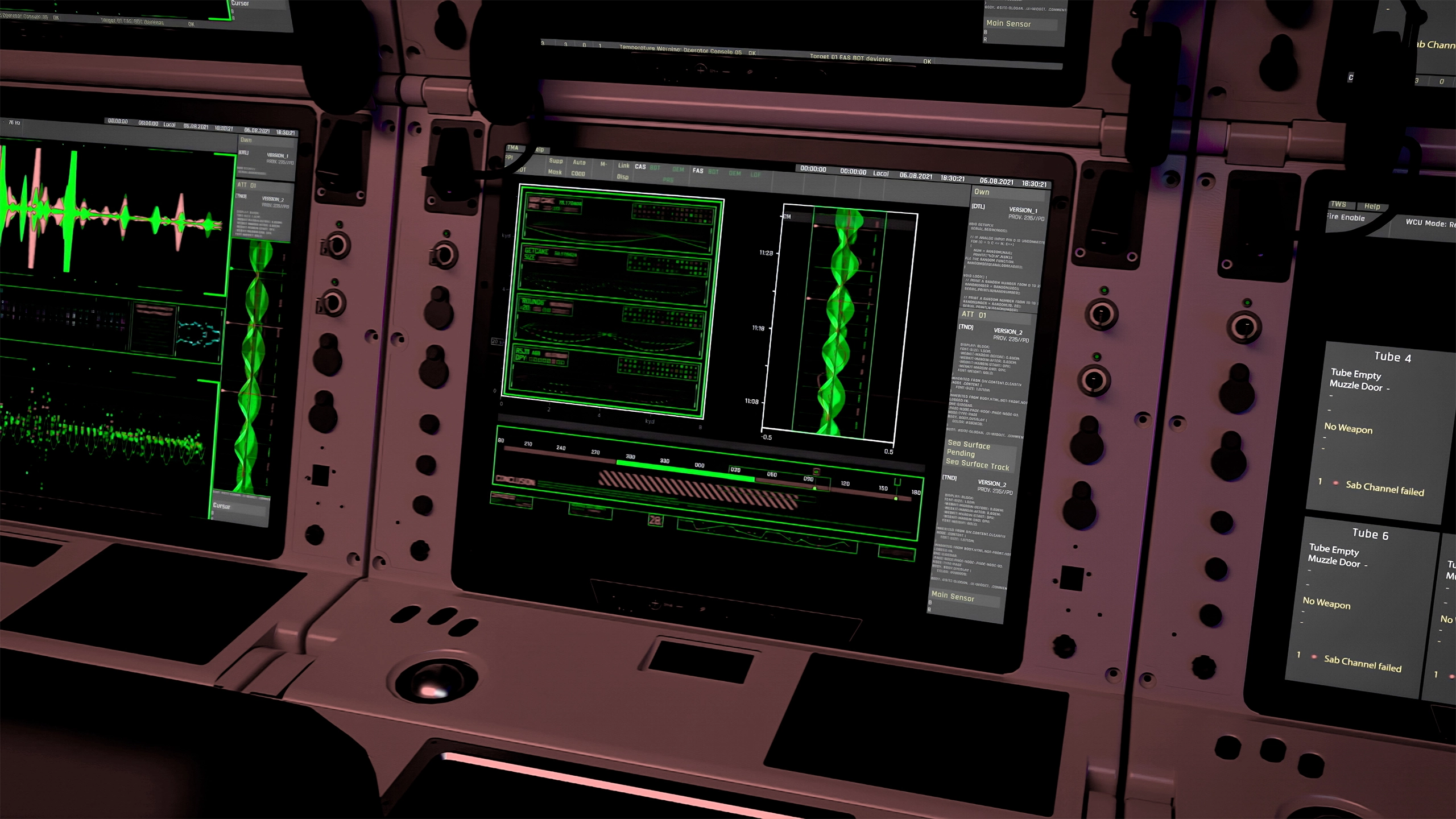 Nuclear facilities control desk with digital monitoring screens