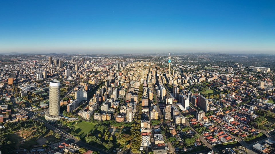 Aerial panoramic view of the magnificent Johannesburg City Centre, South Africa.