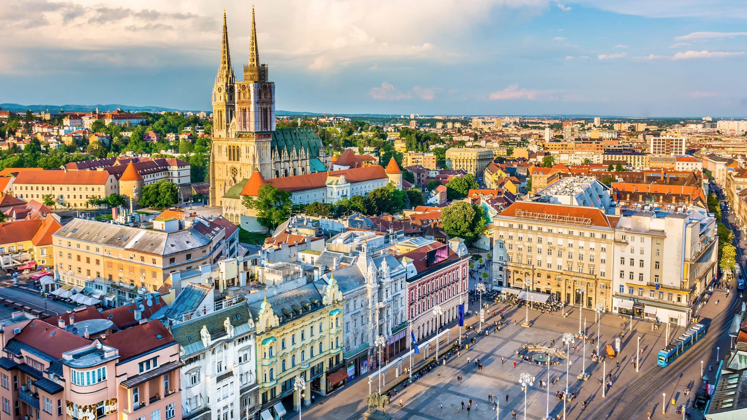 Aerial view at old city center of capital of Croatia, Zagreb.