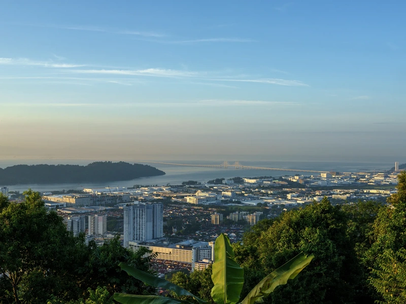 View from a high vantage point overlooking the southern part of Penang Island, including the Bayan Lepas H
