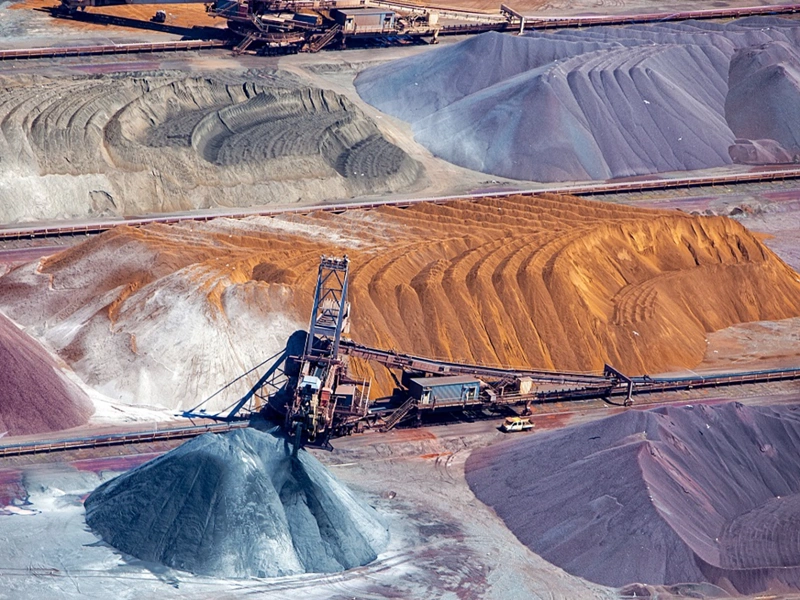 Construction site on colourful sandy mountains