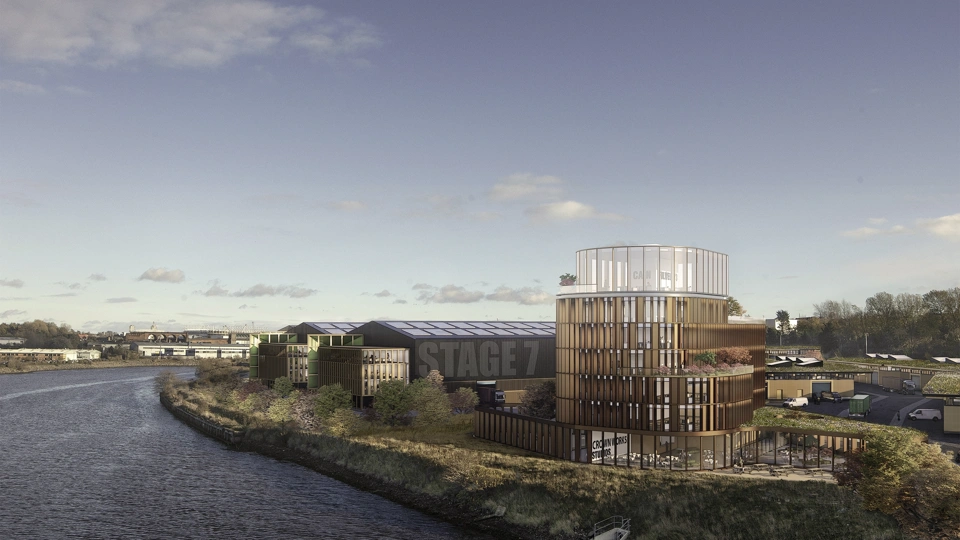 Aerial shot of film studio