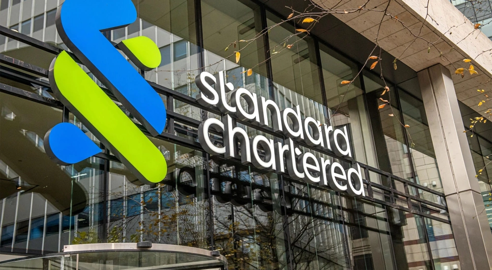 Standard Chartered office front with logo.