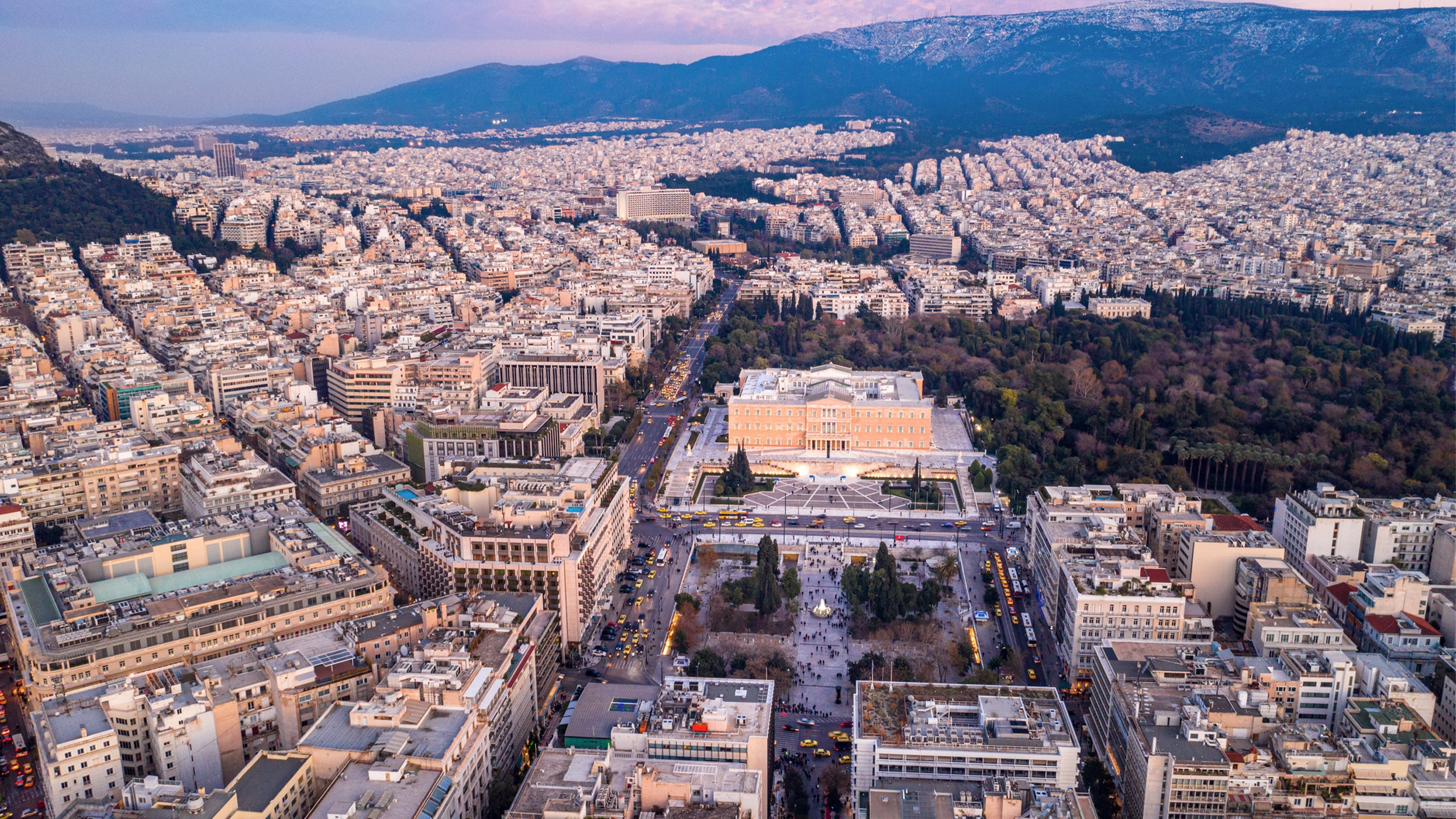 Athens downtown Syntagma square at dusk